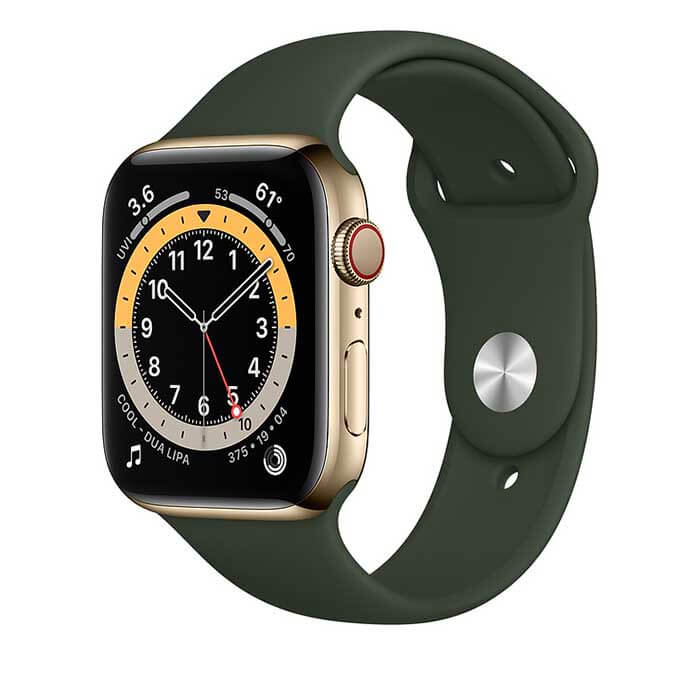 Apple Watch Series 6 Gold Stainless Steel. Cyprus Green Sport, LTE 44mm
