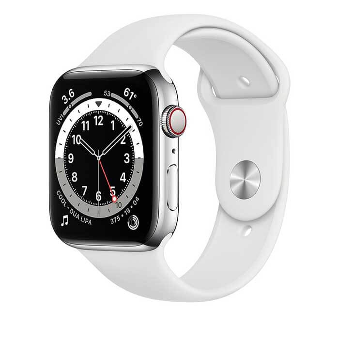 Apple Watch Series 6 Silver Stainless Steel, White Sport, LTE 44mm