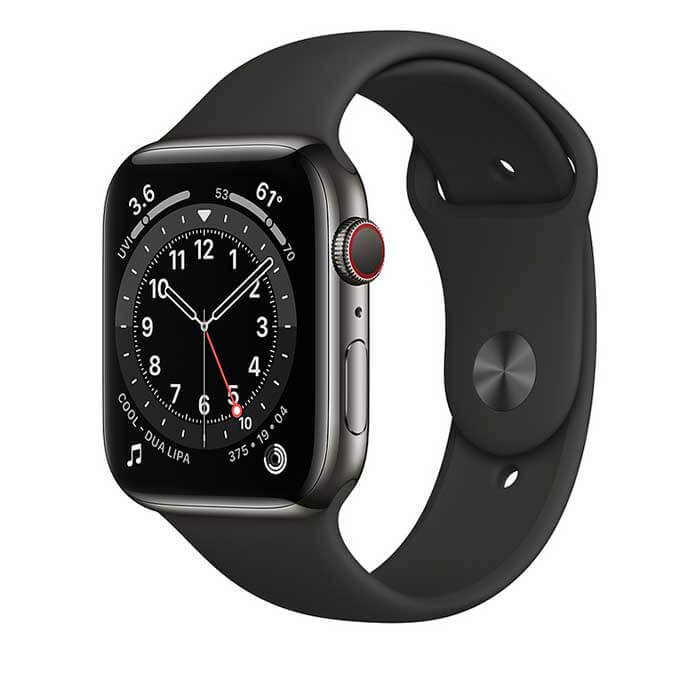 Apple Watch Series 6 Graphite Stainless Steel, Black Sport Band, LTE 44mm