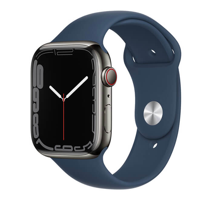 Apple Watch Series 7 45mm (4G) Viền thép xám, dây cao su xanh dương