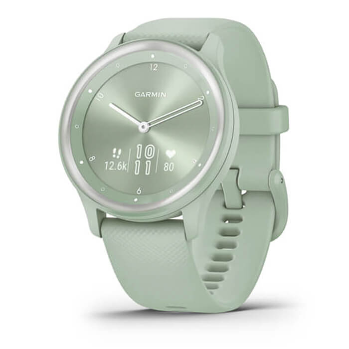 Garmin vivomove Sport - Cool Mint Case and Silicone Band with Silver Accents