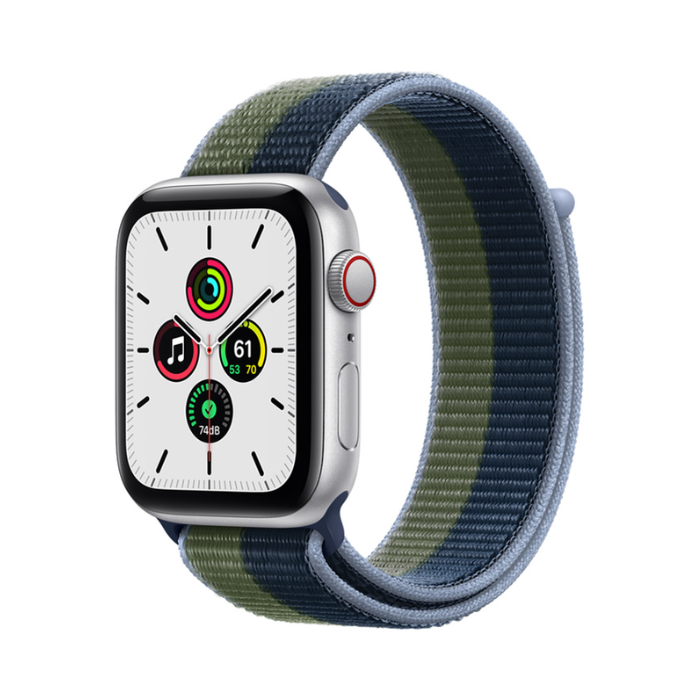 Apple Watch SE 2021 40mm Viền nhôm bạc, dây Nylon xanh thẳm/xanh rêu