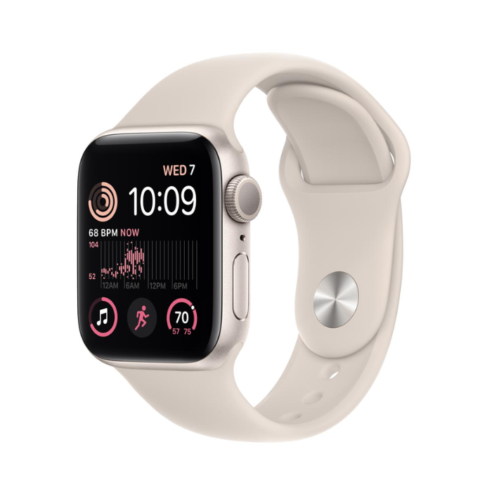 Apple Watch SE 2022 40mm viền nhôm Starlight, dây cao su màu trắng nhạt