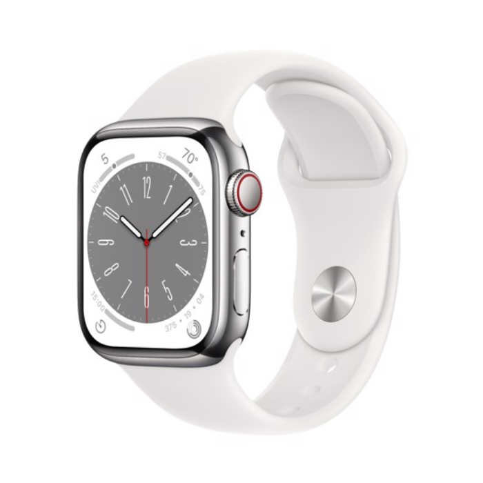 Apple Watch Series 8 41mm LTE Viền thép bạc, dây cao su trắng