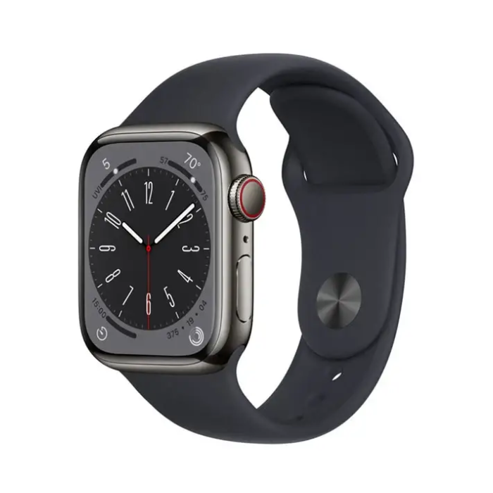 Apple Watch Series 8 41mm LTE Viền thép xám than chì, dây cao su đen