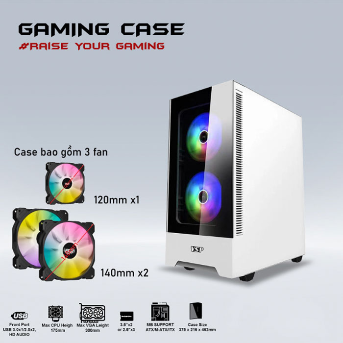 Case Gaming VSP HQ50 - 3 Fan - White